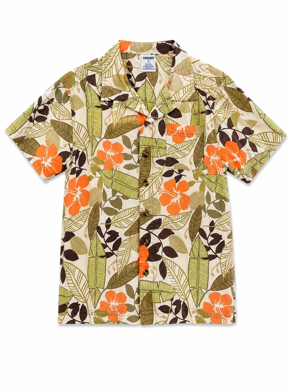 Gymboree Hawaiian Floral Casual Shirt, green orange